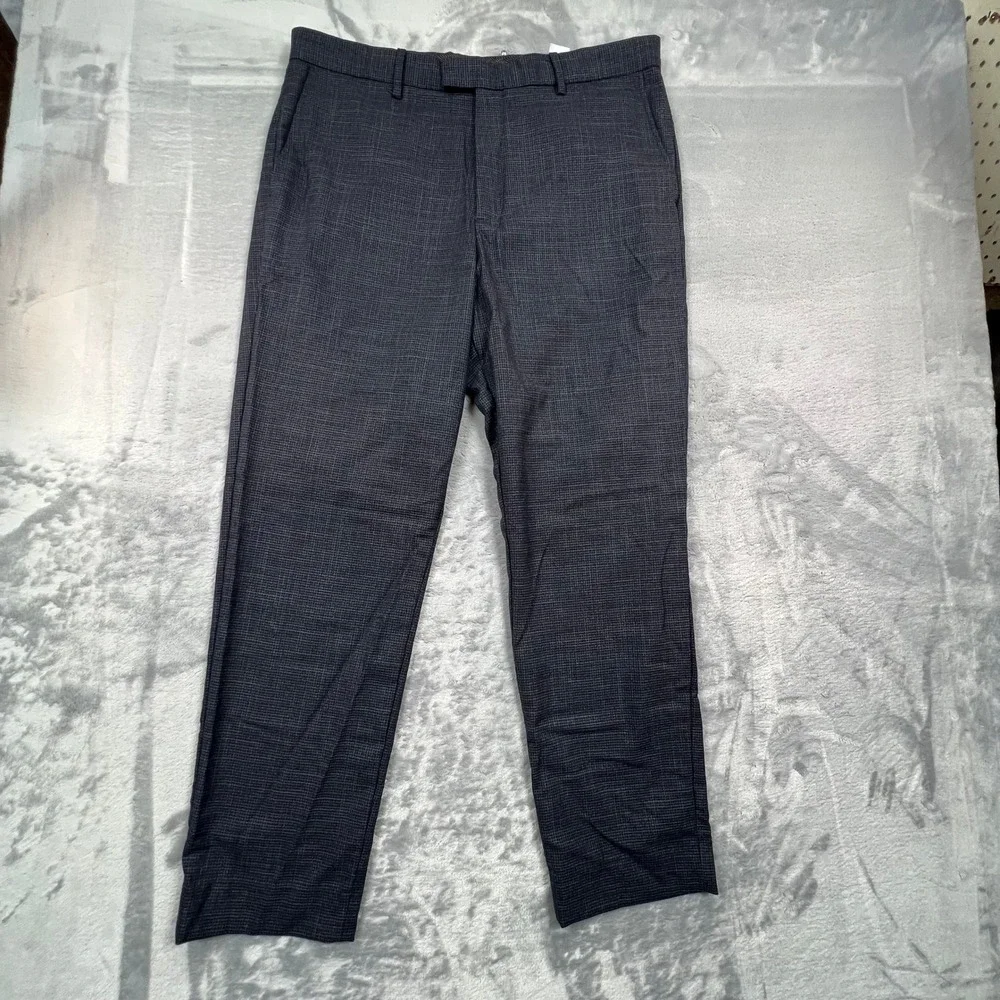 Banana Republic Dress Pants Mens 36x30 Blue Black Slim Fit Micro Check Trousers